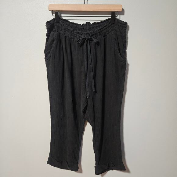 Old Navy Pants Womens XL Black Crinkle Cotton Cropped Drawstring Waist Pockets - Picture 1 of 11